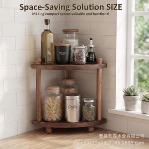 <b>Corner</b> Wooden Vanity <b>Shelf</b> 2 Tier Round Design For Bathroom Storage Organization - Product Image 1