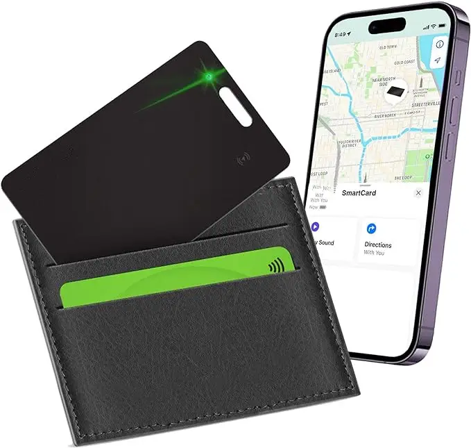 Rechargeable Thin Wallet Tracker Card Works with Find My App with Reusable Versatile Lanyard Slot or Keychain Hole