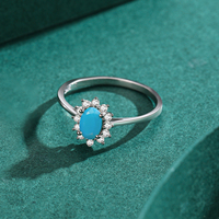 Classique Couronne Femme Anneau Pur 925 En Argent Sterling Naturel Turquoise Élégant Mode Anneaux Pour Les Femmes Bijoux De Noël