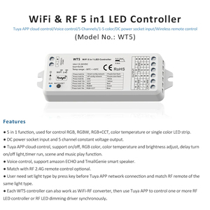 5 En 1 Tuya <span class=keywords><strong>Wifi</strong></span> controlador <span class=keywords><strong>LED</strong></span> DC12v 24V 5050 RGBCCT tira de luz <span class=keywords><strong>LED</strong></span> 4 zonas interruptor de pared táctil remoto hogar inteligente para Alexa Google - Product Image 4