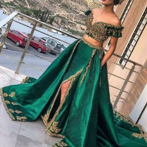 Superbe jupe en acétate vert royal ensemble de hauts à épaules dénudées broderie Zardozi lourde pour robe de mariage/de soirée-ATIYA LIBAS 2019 - Product Image 3