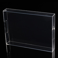 Plateau de service rectangulaire en acrylique transparent avec poignées découpées pour salle de bain, coiffeuse et décoration de table basse