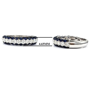 Bague de mariage OEM classique et fiable en or blanc massif 18 carats avec saphir, sertie sur 3 rangs, pour femme, idéale pour les fêtes - Product Image 2