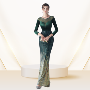 Vestido de noite feminino clássico rabo de peixe elegante para banquetes e reuniões anuais, vestido formal de veludo vermelho temperamento - Product Image 6