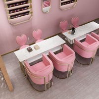 Ensemble de meubles pour manucure au design moderne, personnalisable en rose, table et chaises pour salon de coiffure, salon de beauté, table de manucure