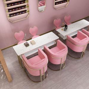 Ensemble de meubles pour manucure au design moderne, personnalisable en rose, table et chaises pour salon de coiffure, salon de beauté, table de manucure - Product Image 5