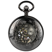 Vintage Black Roman Number Steampunk Main Vent Mécanique Squelette Montre de Poche pour Hommes Cadeau