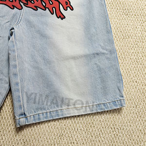 Custom Flared Rodilla Jeans Shorts Y2k Streetwear Bordado Impreso Vintage Doble Cintura Baggy Vintage Denim Jorts Hombres - Product Image 4