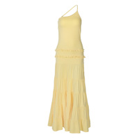 Nouvelles Arrivées EN STOCK Robe Longue Sexy Jaune Dos Nu Plissée pour Femme – Idéale pour l'Été