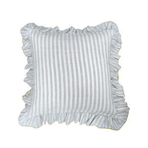White 100% Linen Stripe Throw Pillow Covers Linen Ruffles Square Throw <strong>Cushion</strong> Cover with Hidden Zipper, 18" <strong>X</strong> 18" - Product Image 3