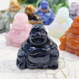 Wholesale Crystal Crafts Big Size Sculpture Carving Sodalite Polishing Mixed Smiling Face Buddha For Healing Decoration