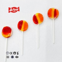 Factory Direct Kosher Certified Fruity Flavor Flat Round Shaped Colorful Rainbow Hard Candy Lollipop China Manufacture