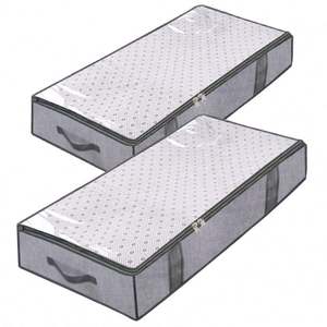 Ensemble de 2 sacs de rangement sous le lit respirants gris pour couette et édredon avec fenêtre transparente, fermetures éclair et 4 poignées robustes - Product Image 1