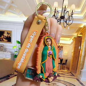 Llavero de mosquetón de PVC y goma, estilo de dibujos animados, con diseño troquelado de Jesús y la Virgen de Guadalupe, recuerdo religioso de iglesia, moda popular - Product Image 4