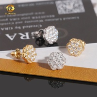Nouvelle mode forme de fleur glacé Hip Hop Moissanite diamant hommes 925 boucles d'oreilles en argent