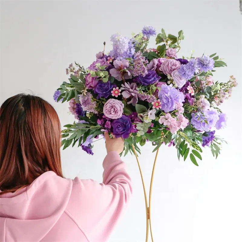 LFB2207-Bola de flores de 70cm, Bola de flores de seda púrpura, arreglo Floral de boda, centro de mesa para decoración de boda