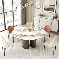 Ensemble de table à manger ronde en marbre véritable de 48 pouces (160 cm), luxe, 8 places, pieds en acier inoxydable, meubles de maison, table à manger avec chaises