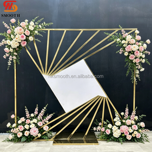 Factory Price Freestanding Ceremony Photo Booth Background Holder Geometric Square Gold Stainless Steel Wedding Stage Decor - Product Image 1