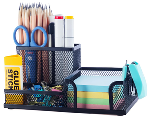 Porte-stylos en maille, organiseurs de bureau, porte-crayons pour bureau, 3 compartiments, fournitures de bureau en métal avec porte-notes adhésives - Product Image 1