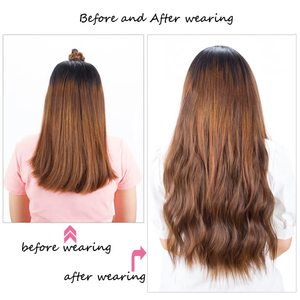 <span class=keywords><strong>Peluca</strong></span> Sintética Larga Lisa/Ondulada en Forma de U/Parte en U para Mujer, Extensiones de Cabello Falso Marrón Natural/Negro (2-33-9) - Product Image 6