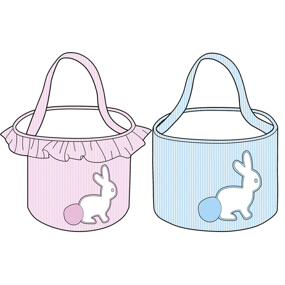 새로운 디자인 패션 달콤한 사탕 가방 seersucker 패브릭 토끼 선물 계란 가방 빈 부활절 토끼 바구니