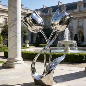 Sculpture de fleur de tulipe personnalisée de luxe en acier inoxydable de grande taille moderne pour jardin extérieur et événements - Product Image 3