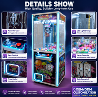 Lucky Gift Máquina de garras con iluminación neón púrpura, base de ruedas móvil, gabinete con cerradura, operada con monedas, atrapa muñecas, para entretenimiento interior