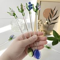 Cuillère à mélanger en verre artisanale avec décor fleur de muguet, cuillère à café et à thé, ornement, cadeau, vente en gros