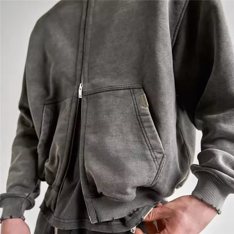 Cotton Washed Zip-up Custom Zip-up Hoodie