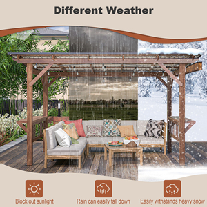 Pergola en <span class=keywords><strong>bois</strong></span> 13 x 6,5 pieds avec toit métallique, abri de patio avec guirlandes lumineuses, comptoirs latéraux, abri de barbecue <span class=keywords><strong>extérieur</strong></span> marron - Product Image 4