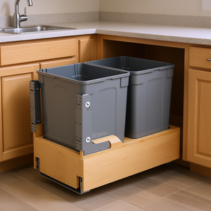 Conteneur à déchets coulissant 70 Qt (35+35 Qt) pour rangement sous évier, système de tiroirs à double bac pour cuisine - Product Image 2