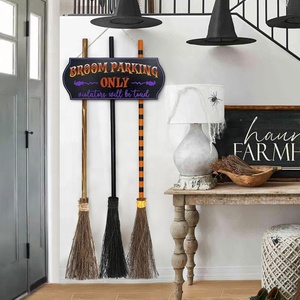 Factory Price Halloween <strong>Witch</strong> Broom Hanging <strong>Sign</strong> and 3 Wooden Decorations Home D&eacute;cor Items - Product Image 1