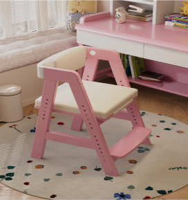 Chaise pour enfants rose à hauteur réglable avec siège et dossier en mousse, design solide pour le mobilier de salon - Product Image 4