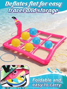 2-in-1 Flamingo Tic Tac Toe & Ring Toss <b>Inflatable</b> Pool <b>Game</b> Set for Family Fun - Product Image 4