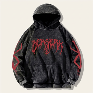 Sudadera con Capucha Gótica para Hombre, Oversize, de Algodón French Terry, con Bolsillo Estampado, Estilo Casual Urbano para Otoño, Diseño Negro y Rojo - Product Image 1