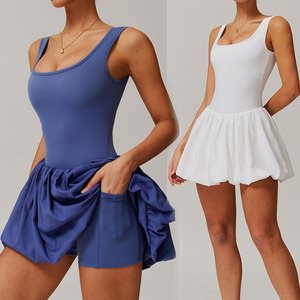 Running Yoga Dress Built in Shorts Tenues de golf de haute qualité <span class=keywords><strong>Jupe</strong></span> de <span class=keywords><strong>tennis</strong></span> unique avec <span class=keywords><strong>sous</strong></span> court femmes Mini robe sans manches - Product Image 1