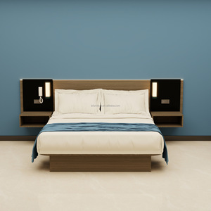 Ensembles de meubles de chambre d'hôtel OEM personnalisés et abordables avec sommier plateforme en bois, tête de lit murale, tables de chevet et matelas - Product Image 2