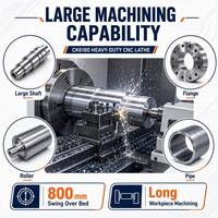 Mesin Bubut CNC Horizontal Flat Bed CK6180 dengan Swing 800mm, Lubang Spindle 105mm untuk Pembubutan Rol dan Flensa Poros Besar