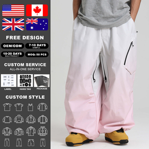 Pantalones de esquí impermeables KingSen para hombre, estilo holgado, pierna ancha, cintura elástica, patchwork, cargo con bolsillos laterales con cremallera, pantalones cortavientos - Product Image 2