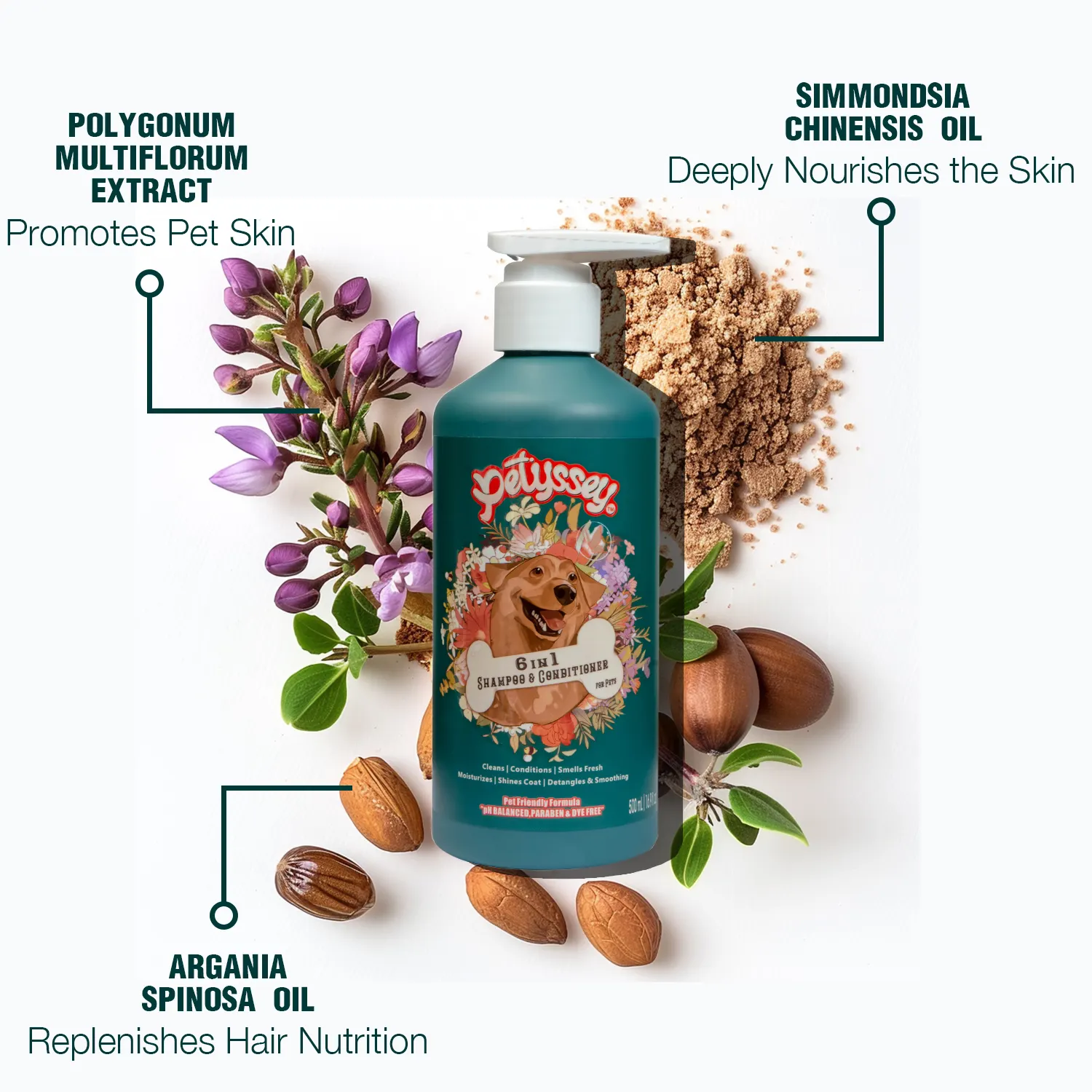 Etichetta privata 6 in 1 cucciolo di olio di Argan Shampoo per animali domestici che brilla cappotto senza lacrime Shampoo organico per cani gatti profumo naturale di fascia alta