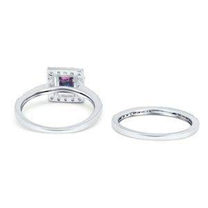 Anillos de Compromiso y Matrimonio de Dos Piezas con Halo, Chapados en Oro Blanco de 10K, con Topacio Místico Corte Princesa y Circonitas Cúbicas Arcoíris - Product Image 3