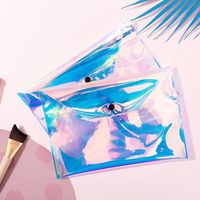 Sac de maquillage holographique transparent, pochette personnalisée en TPU avec bouton à pression, pour cosmétiques, en PVC