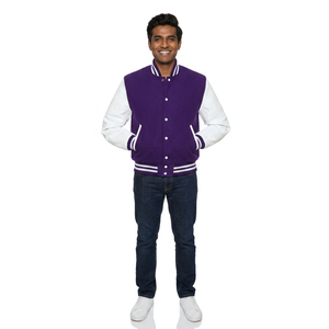 Veste universitaire en toile enduite brodée personnalisée, style streetwear, en cuir et laine, veste de baseball d'hiver, lettre sur le devant - Product Image 1