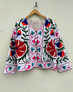 แจ็คเก็ตฤดูใบไม้ร่วง Boho uzbek แคชเมียร์คริสมาสต์ของขวัญพิเศษคริสต์มาสของขวัญสุดคลาสสิก suzani มือปักสั้นที่ดีที่สุดในคุณภาพและสี - Product Image 1