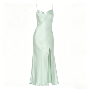 Prix d'usine <span class=keywords><strong>Robe</strong></span> de soirée sexy à col drapé pour femmes <span class=keywords><strong>Robe</strong></span> longue en satin à fente haute - Product Image 1