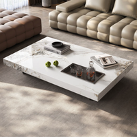 Table basse moderne élégante en marbre avec base en acrylique robuste et plateau en verre, forme personnalisable pour salon, hôtels, résidences