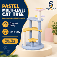 Arbre à chat de luxe en sisal bleu étoilé avec lit pour chat, griffoir et plateforme de saut - Meuble tout-en-un pour chat d'intérieur