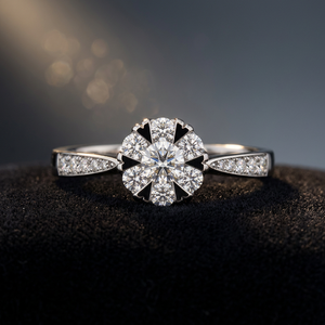 Bague de fiançailles en diamant de culture rond, motif floral, en or 10K 14K 18K, argent 925 935 plaqué rhodium, bague de mariage - Product Image 1