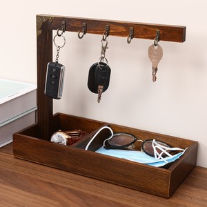 Caja de almacenamiento de madera para escritorio con ganchos para llaves, organizador para gafas, reloj y control remoto, tipo rectangular. - Product Image 3