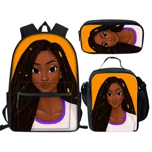 decoración mochila Suppliers-Mochilas cruzadas con estampado para chicas africanas, juego de tres piezas de mochila personalizable